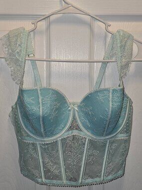 Victoria’s Secret NWT Light Blue Lace Bustier Corset Sheer Boned Top